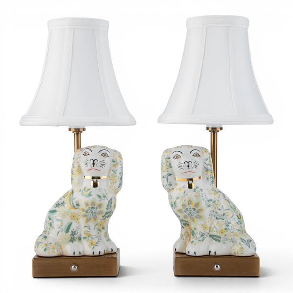 Danny's Fine Porcelain Home Decor Danny's Fine Porcelain Cordless Battery Rechargable Touch Lamp -Green Chimney Dog-Pair - Left and
