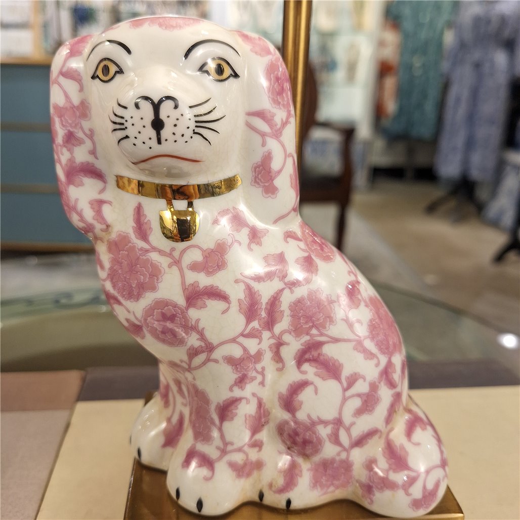 Danny's Fine Porcelain Home Decor Danny's Fine Porcelain Cordless Battery Rechargable Touch Lamp -Pink Floret Dog-Pair - Left and Right