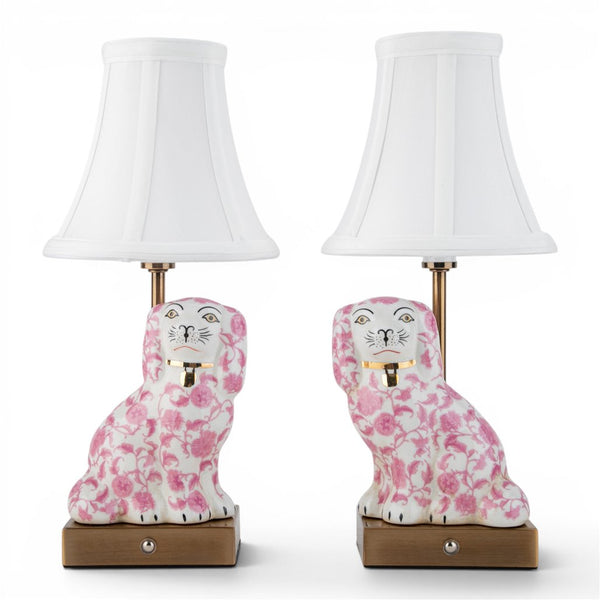 Danny's Fine Porcelain Home Decor Danny's Fine Porcelain Cordless Battery Rechargable Touch Lamp -Pink Floret Dog-Pair - Left and Right