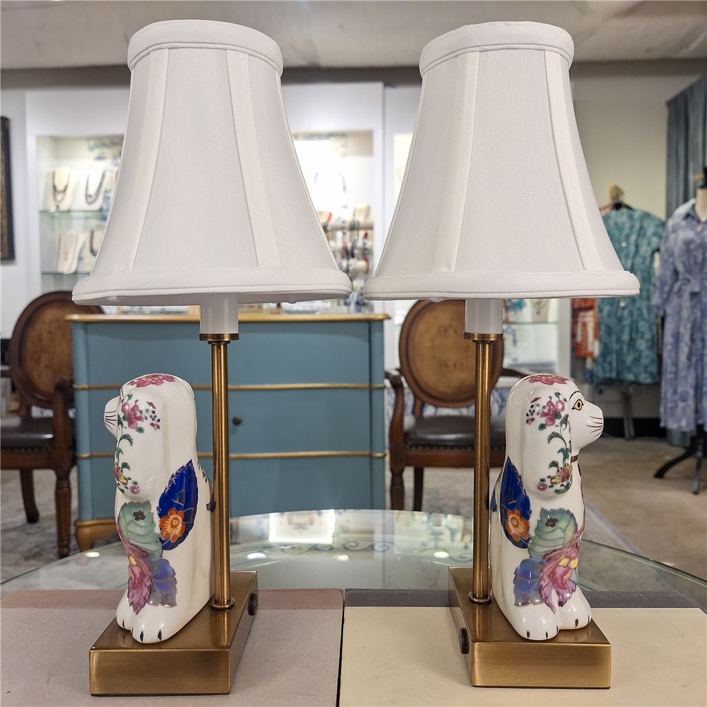 Danny's Fine Porcelain Home Decor Danny's Fine Porcelain Cordless Battery Rechargable Touch Lamp -Tobacco Leaf Dog-Pair - Left and