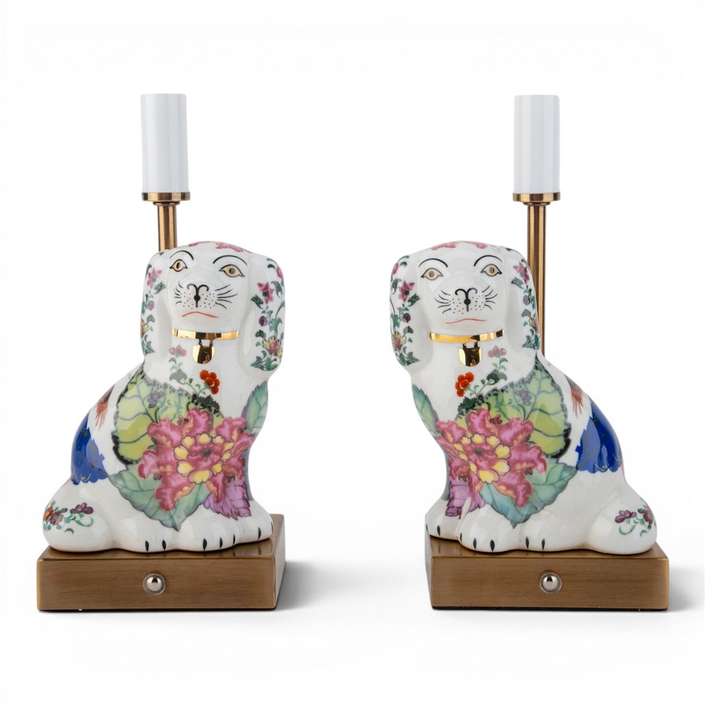 Danny's Fine Porcelain Home Decor Danny's Fine Porcelain Cordless Battery Rechargable Touch Lamp -Tobacco Leaf Dog-Pair - Left and