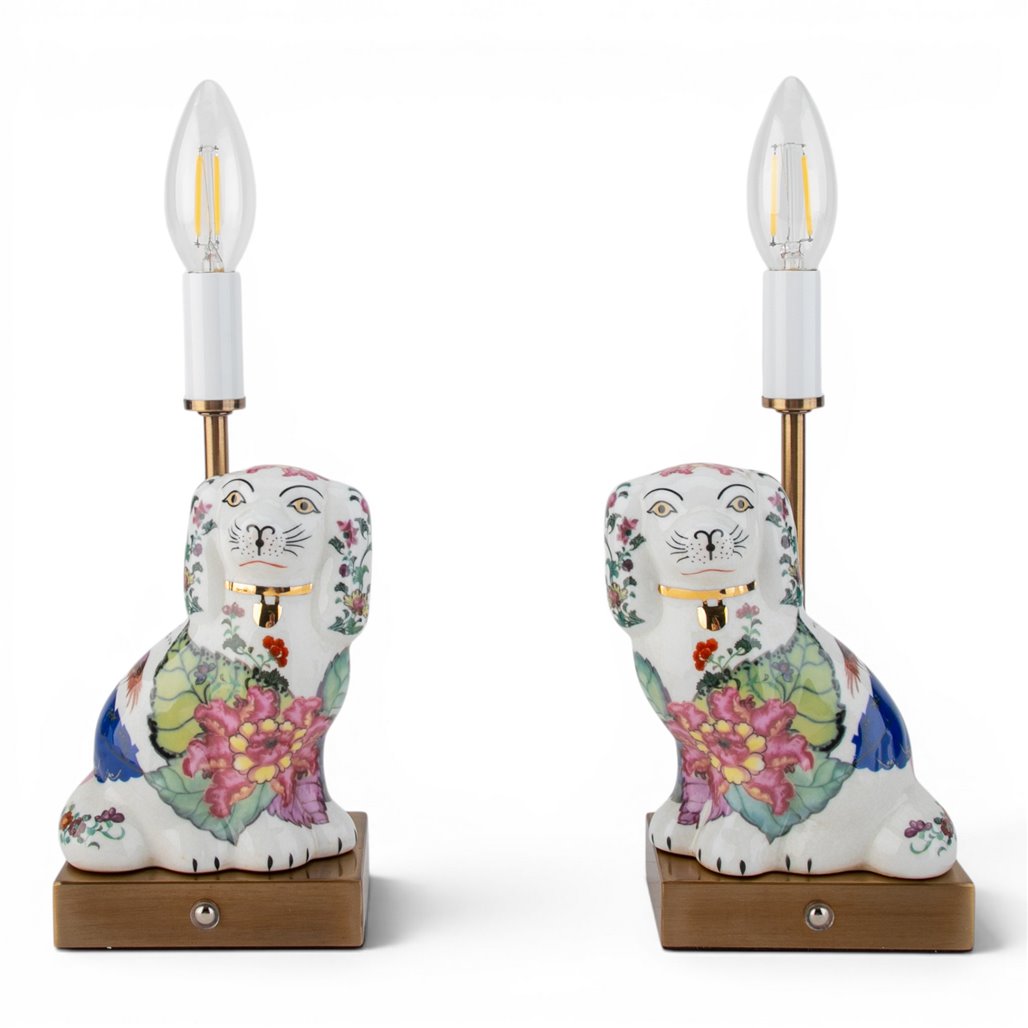 Danny's Fine Porcelain Home Decor Danny's Fine Porcelain Cordless Battery Rechargable Touch Lamp -Tobacco Leaf Dog-Pair - Left and