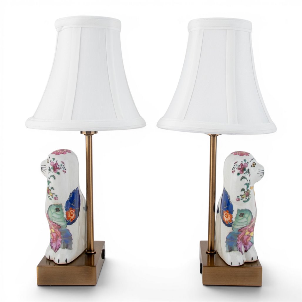 Danny's Fine Porcelain Home Decor Danny's Fine Porcelain Cordless Battery Rechargable Touch Lamp -Tobacco Leaf Dog-Pair - Left and