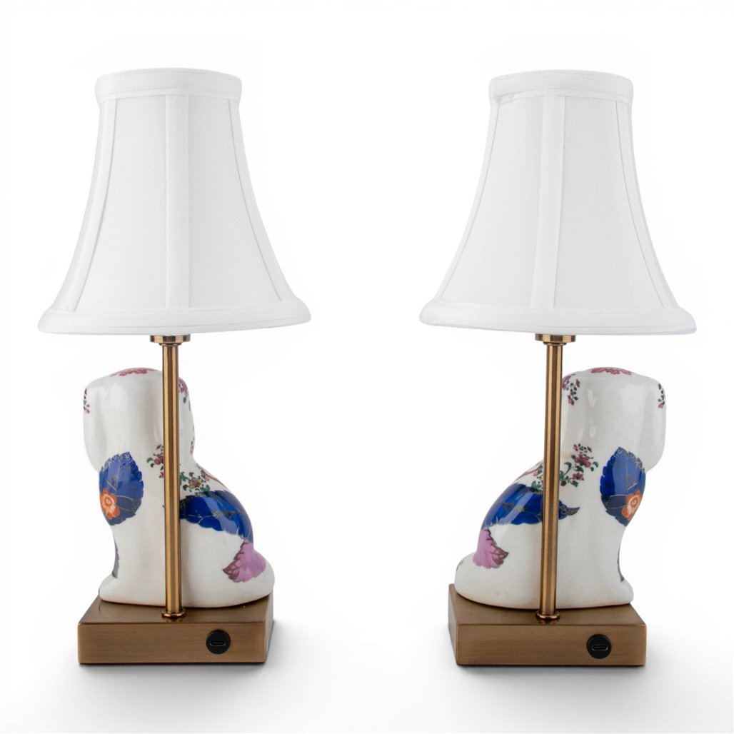 Danny's Fine Porcelain Home Decor Danny's Fine Porcelain Cordless Battery Rechargable Touch Lamp -Tobacco Leaf Dog-Pair - Left and