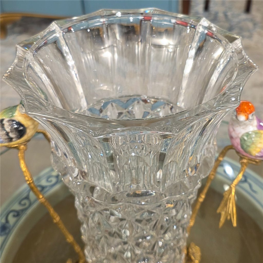 Danny's Fine Porcelain Home Decor Danny's Fine Porcelain Crystal Vase with Ormolu and Porcelain Birds-Crystal Clear