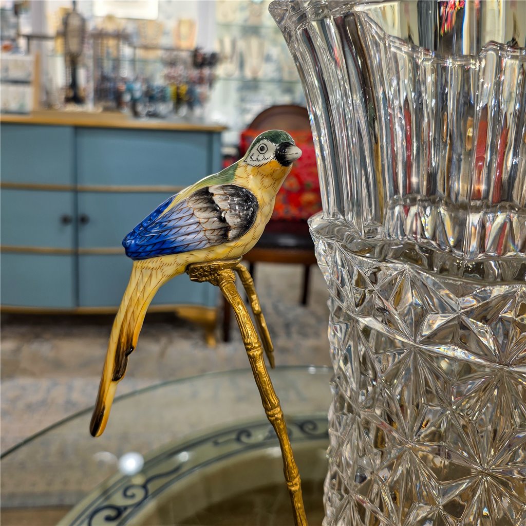 Danny's Fine Porcelain Home Decor Danny's Fine Porcelain Crystal Vase with Ormolu and Porcelain Birds-Crystal Clear