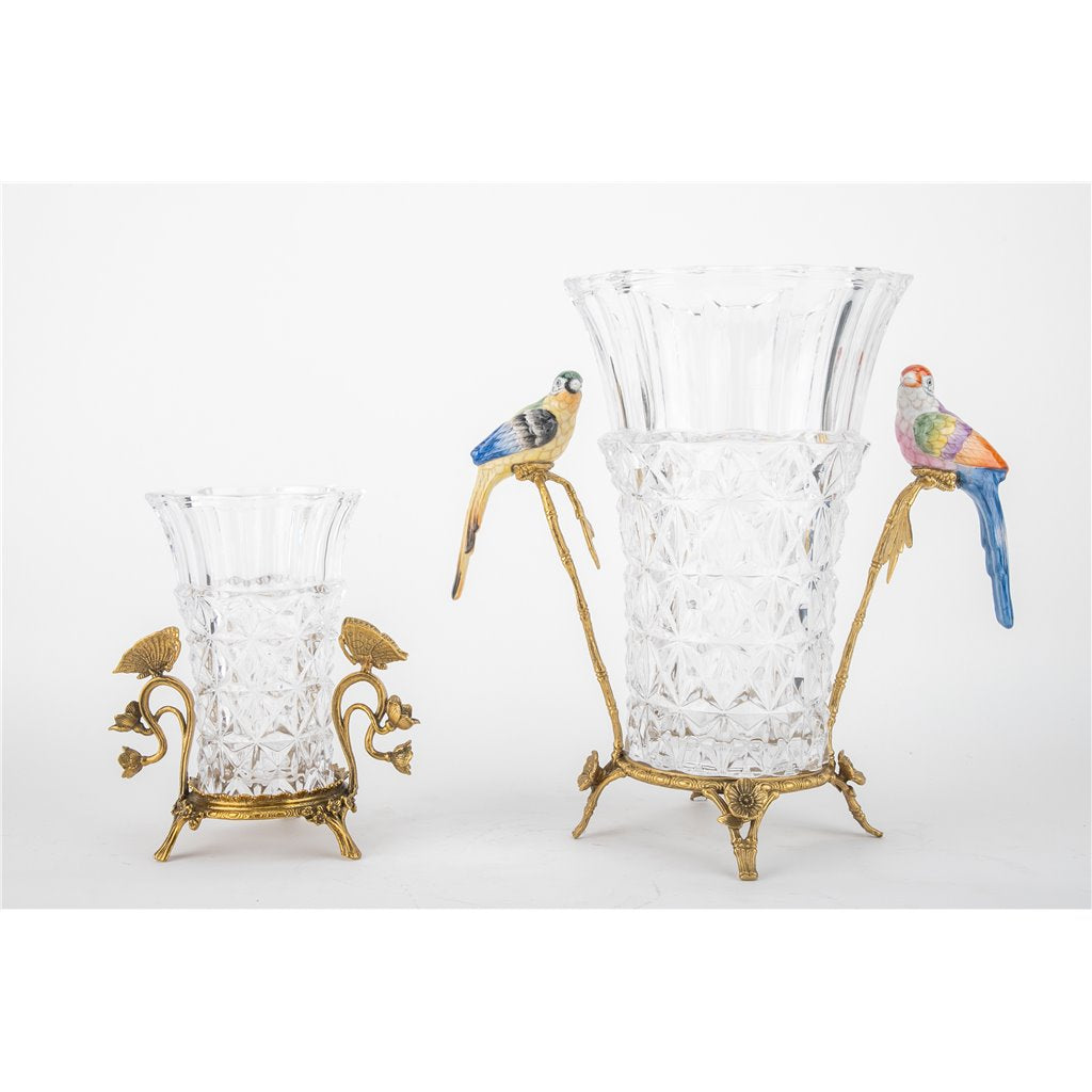 Danny's Fine Porcelain Home Decor Danny's Fine Porcelain Crystal Vase with Ormolu and Porcelain Birds-Crystal Clear