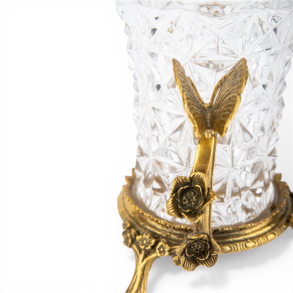 Danny's Fine Porcelain Home Decor Danny's Fine Porcelain Crystal Vase with Ormolu Butterfly Handles-Crystal Clear