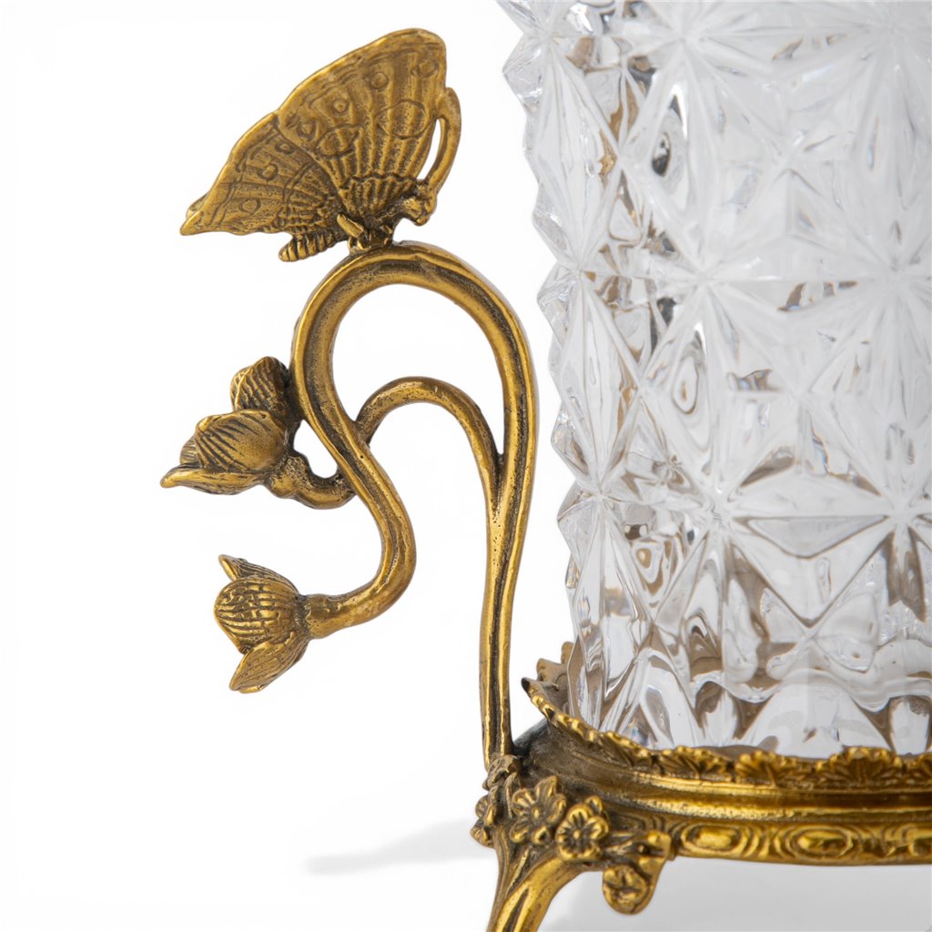 Danny's Fine Porcelain Home Decor Danny's Fine Porcelain Crystal Vase with Ormolu Butterfly Handles-Crystal Clear