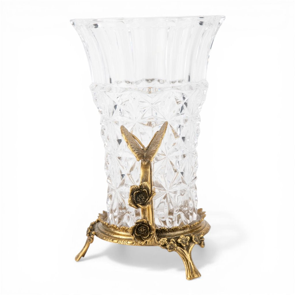 Danny's Fine Porcelain Home Decor Danny's Fine Porcelain Crystal Vase with Ormolu Butterfly Handles-Crystal Clear