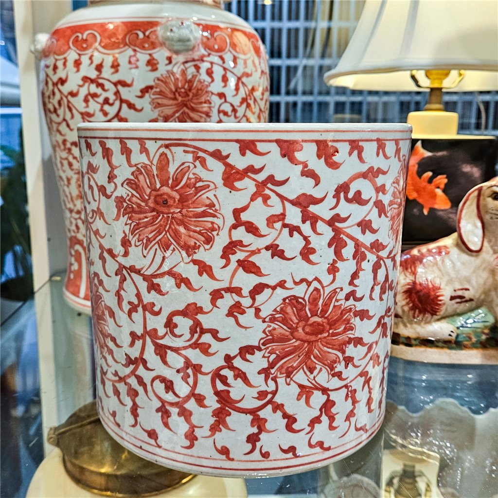 Danny's Fine Porcelain Home Decor Danny's Fine Porcelain Cylinder Basin Light Red Floral