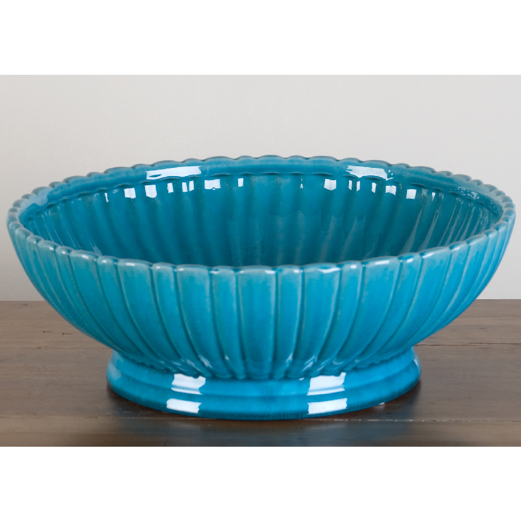Danny's Fine Porcelain Home Decor Danny's Fine Porcelain Deep Sea Turquoise Stripped Round Basin