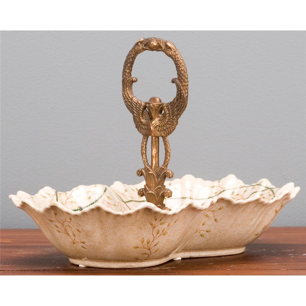 Danny's Fine Porcelain Home Decor Danny's Fine Porcelain Dish with Bronze Handle- Ximena
