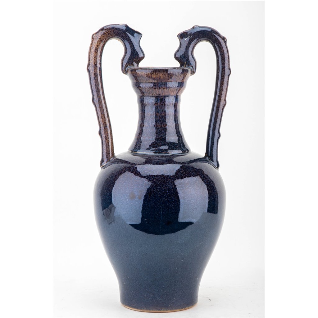 Danny's Fine Porcelain Home Decor Danny's Fine Porcelain Double Dragon Handle Vase-Cobalt Blue
