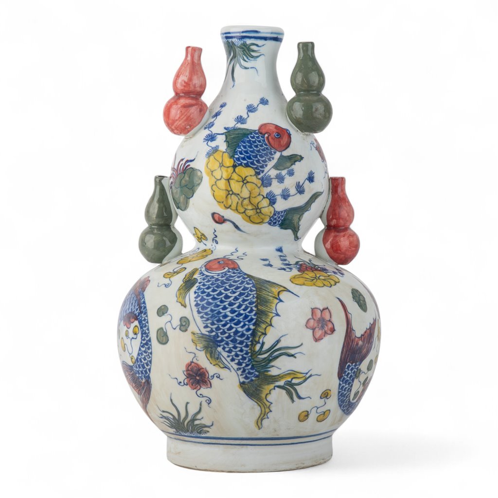 Danny's Fine Porcelain Home Decor Danny's Fine Porcelain Double-Gourd Vase – Fish Motif