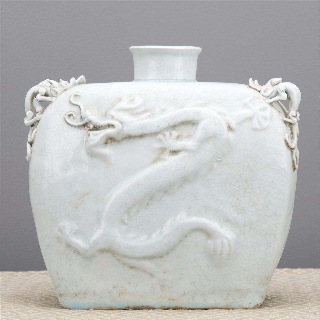 Danny's Fine Porcelain Home Decor Danny's Fine Porcelain Dragon Vase Celadon Glaze Surface with Sculptural Handles