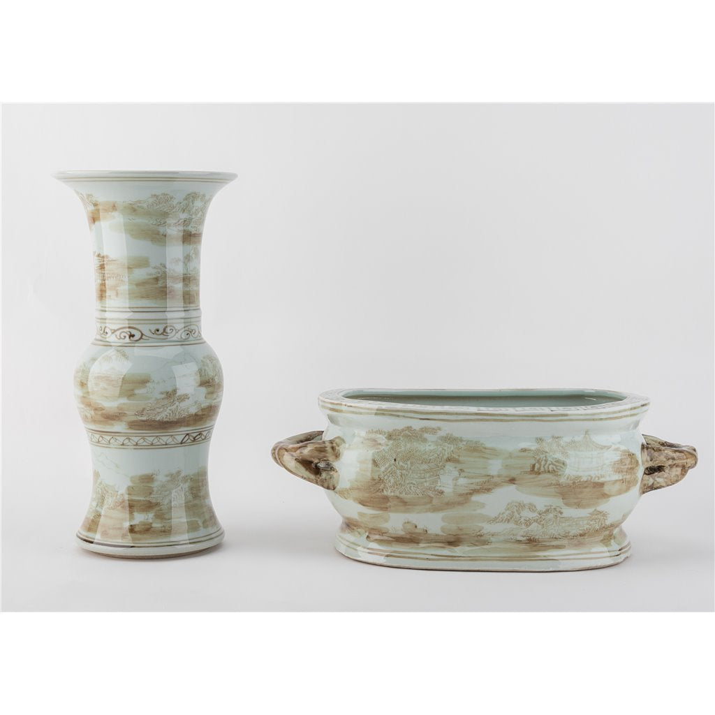 Danny's Fine Porcelain Home Decor Danny's Fine Porcelain Elegant Vase-Brown Scenic. Display It Alone Or with Flowers For