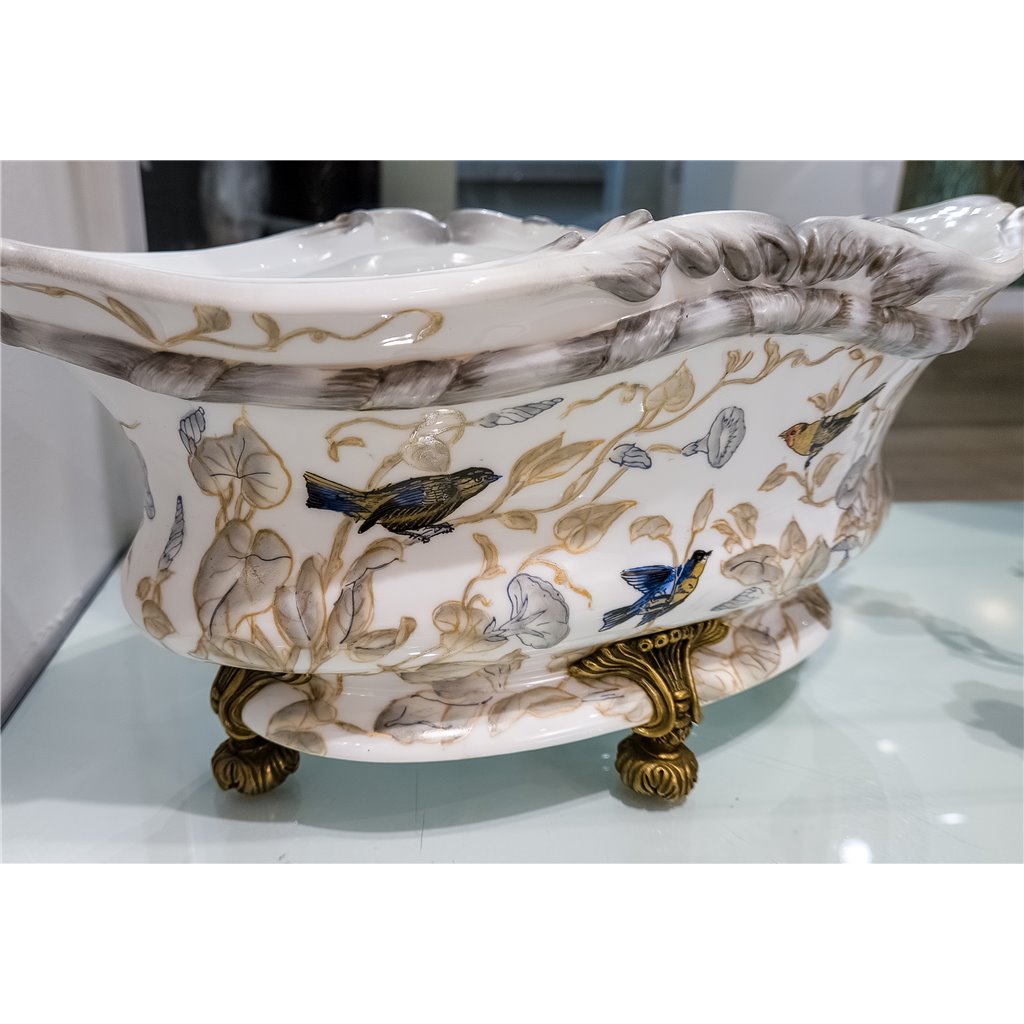 Danny's Fine Porcelain Home Decor Danny's Fine Porcelain Elongated Basin With Bronze Accent-Tessa 60309