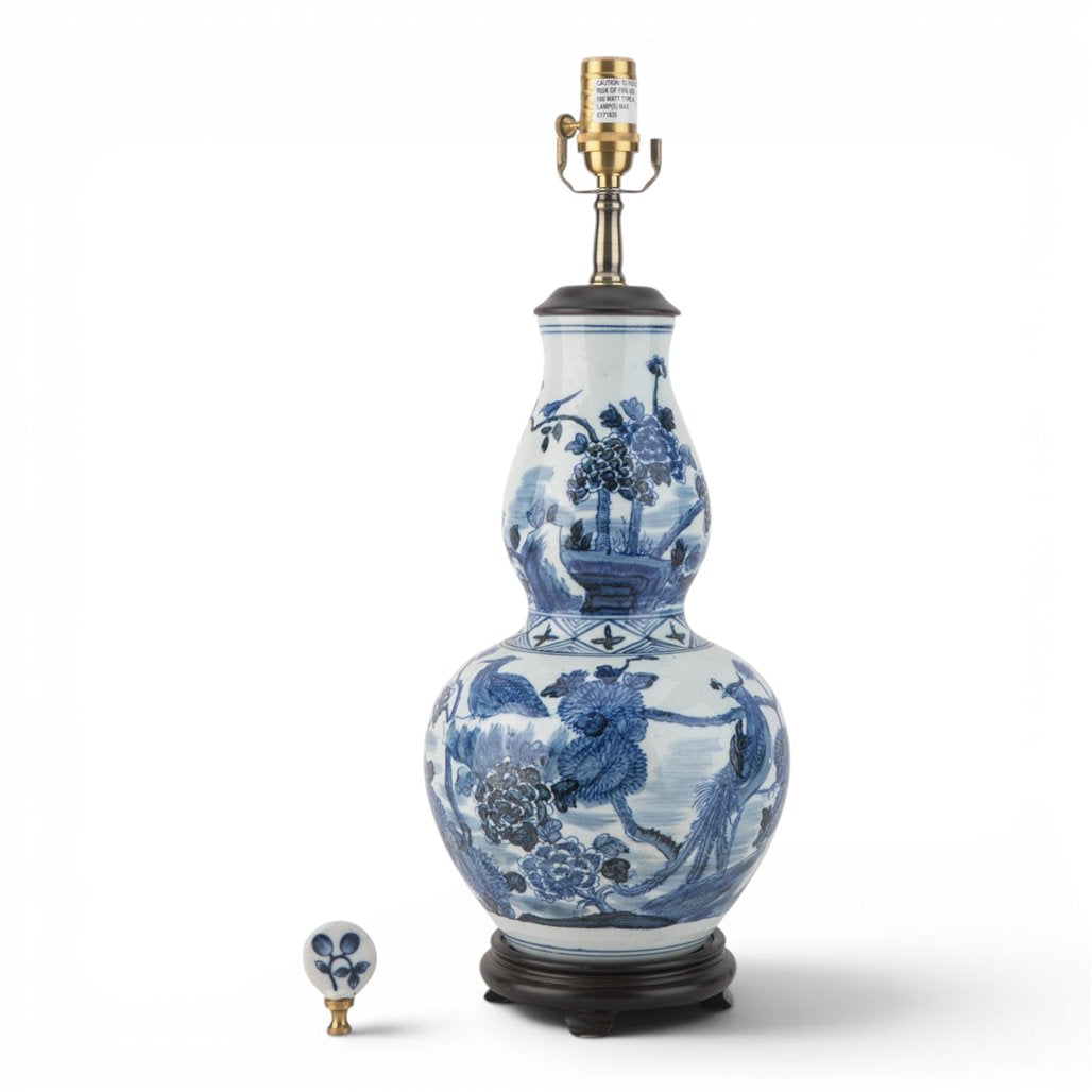 Danny's Fine Porcelain Home Decor Danny's Fine Porcelain Elongated Gourd Lamp-Blue and White Birds(2-847-19) Blue and White Porcelain