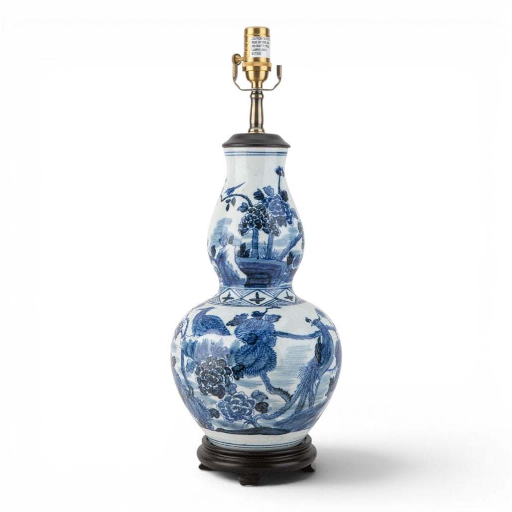 Danny's Fine Porcelain Home Decor Danny's Fine Porcelain Elongated Gourd Lamp-Blue and White Birds(2-847-19) Blue and White Porcelain
