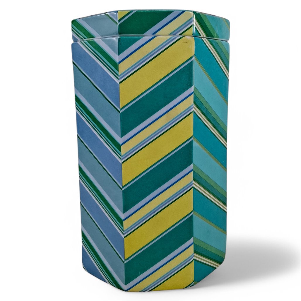 Danny's Fine Porcelain Home Decor Danny's Fine Porcelain Emerald Chevron Boxtall Faceted Box Featuring Bold Diagonal Chevron - CLOSEOUT SAMPLE SALE
