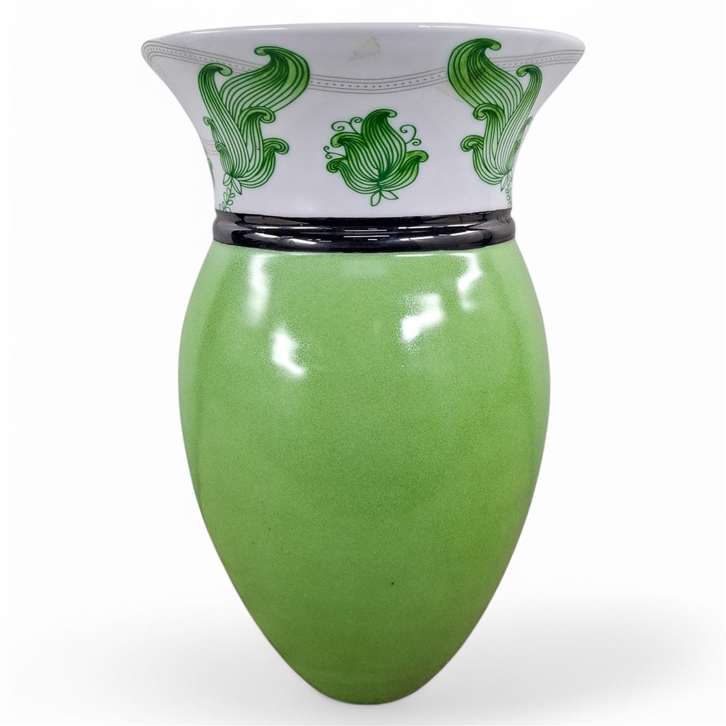 Danny's Fine Porcelain Home Decor Danny's Fine Porcelain Emerald Crest Vaseglossy Green Vase Featuring A Sculptural - CLOSEOUT SAMPLE SALE