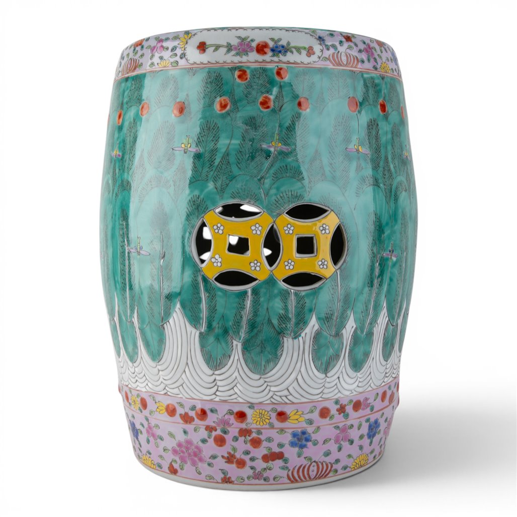Danny's Fine Porcelain Home Decor Danny's Fine Porcelain Famille Rose Bok Choy Porcelain Garden Stool Expertly Hand-Painted and