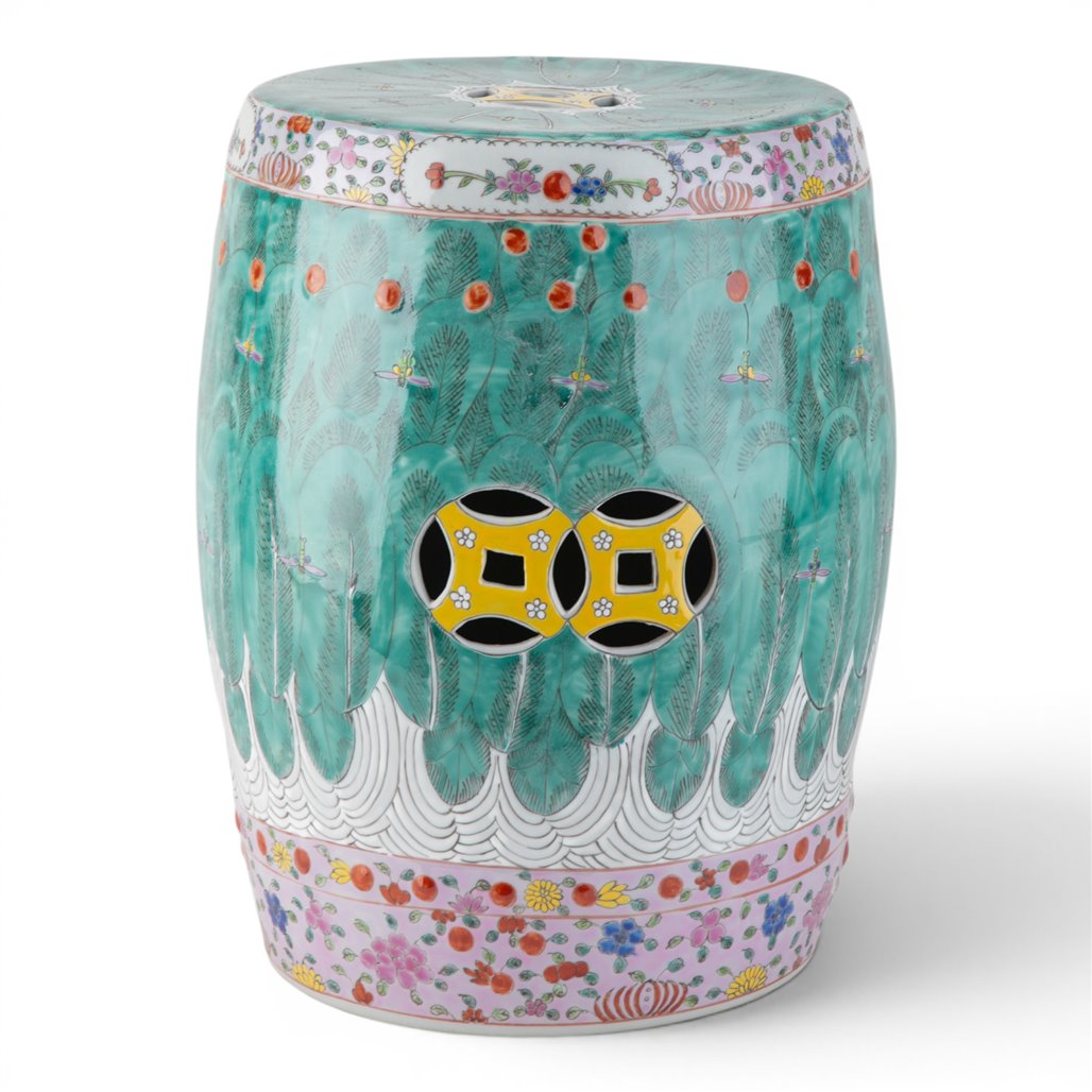 Danny's Fine Porcelain Home Decor Danny's Fine Porcelain Famille Rose Bok Choy Porcelain Garden Stool Expertly Hand-Painted and