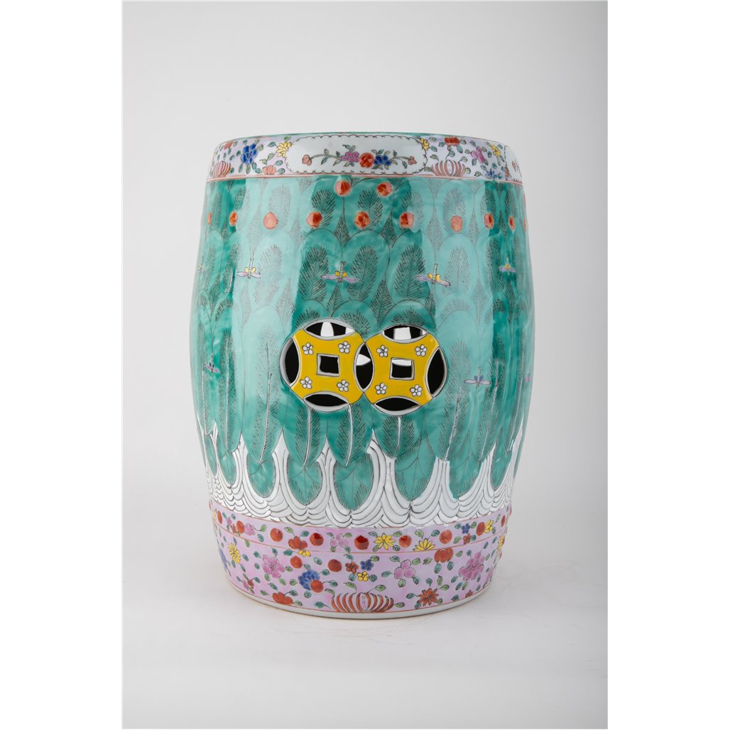 Danny's Fine Porcelain Home Decor Danny's Fine Porcelain Famille Rose Bok Choy Porcelain Garden Stool Expertly Hand-Painted and