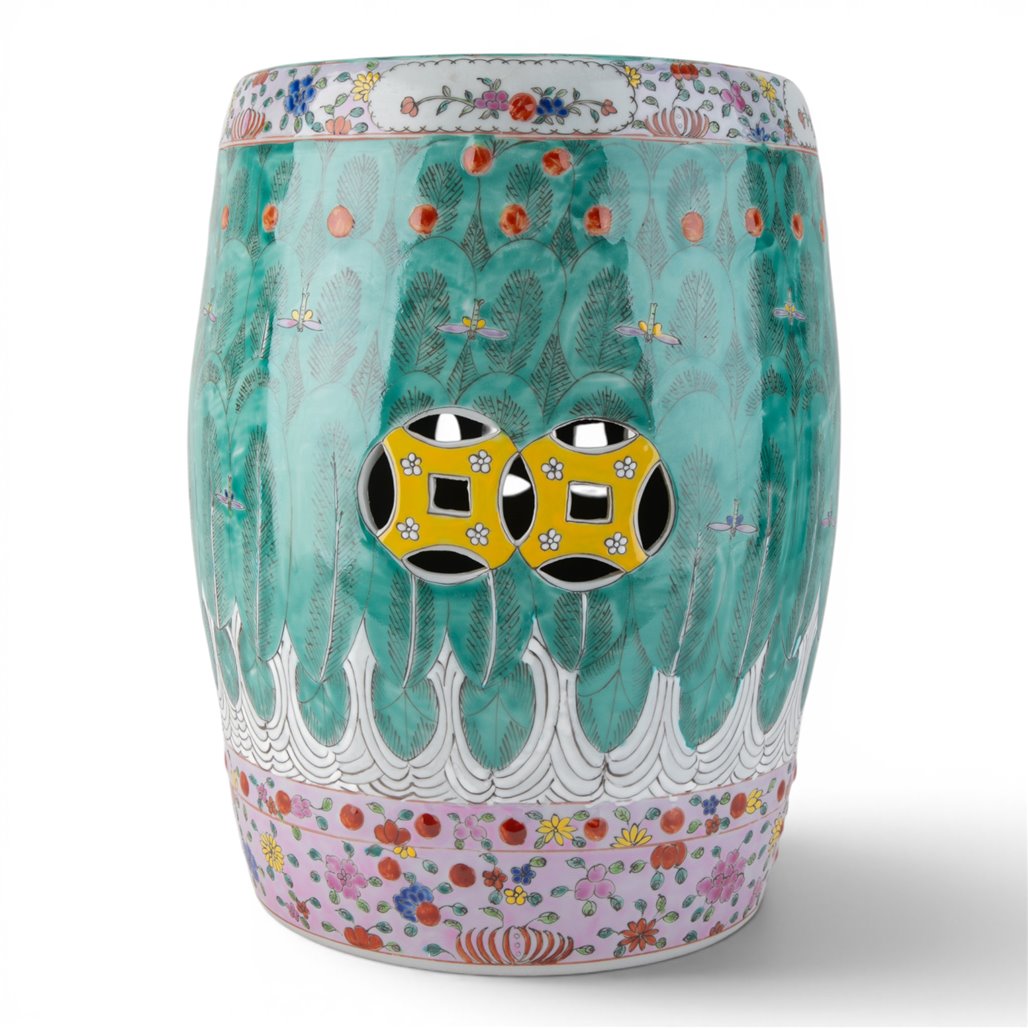 Danny's Fine Porcelain Home Decor Danny's Fine Porcelain Famille Rose Bok Choy Porcelain Garden Stool Expertly Hand-Painted and