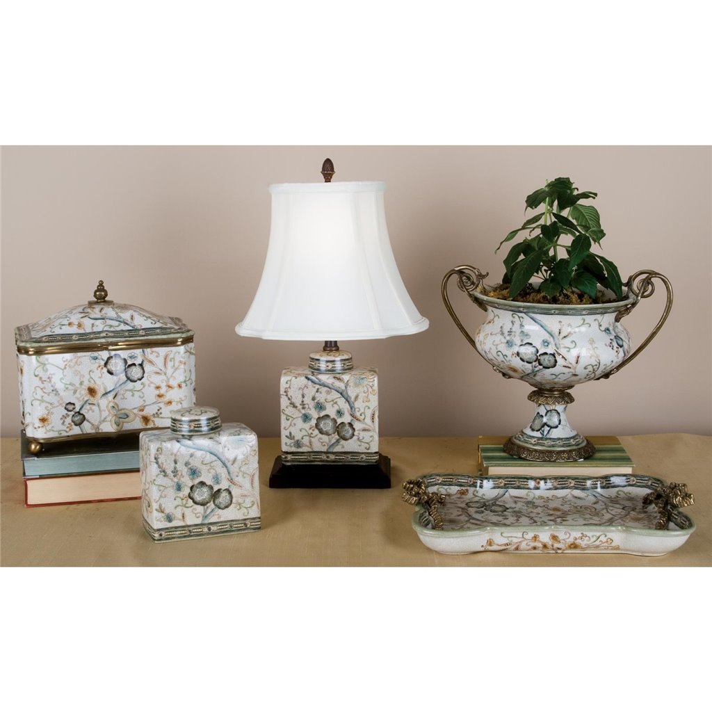 Danny's Fine Porcelain Home Decor Danny's Fine Porcelain Floral Pattern Round Basin with Bronze Ormolu in Twine Garden