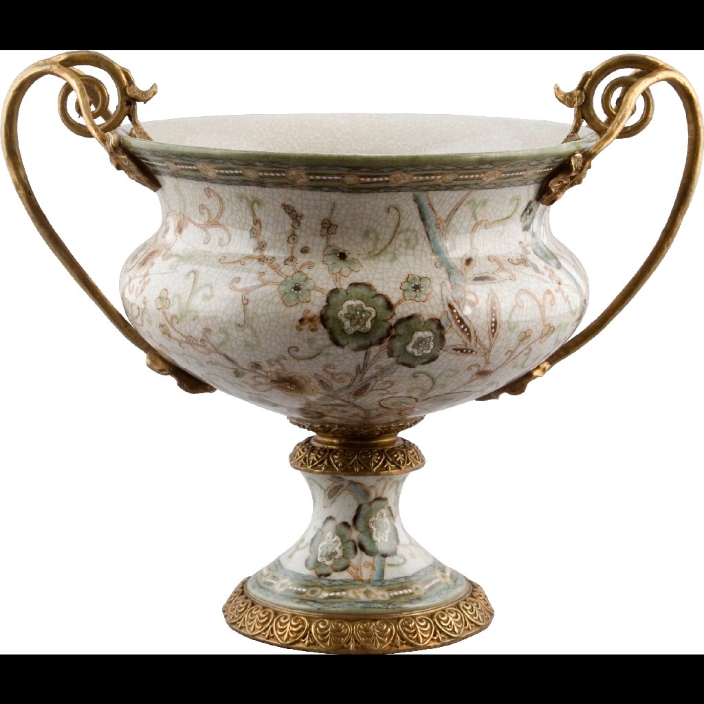Danny's Fine Porcelain Home Decor Danny's Fine Porcelain Floral Pattern Round Basin with Bronze Ormolu in Twine Garden