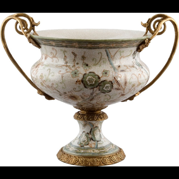 Danny's Fine Porcelain Home Decor Danny's Fine Porcelain Floral Pattern Round Basin with Bronze Ormolu in Twine Garden