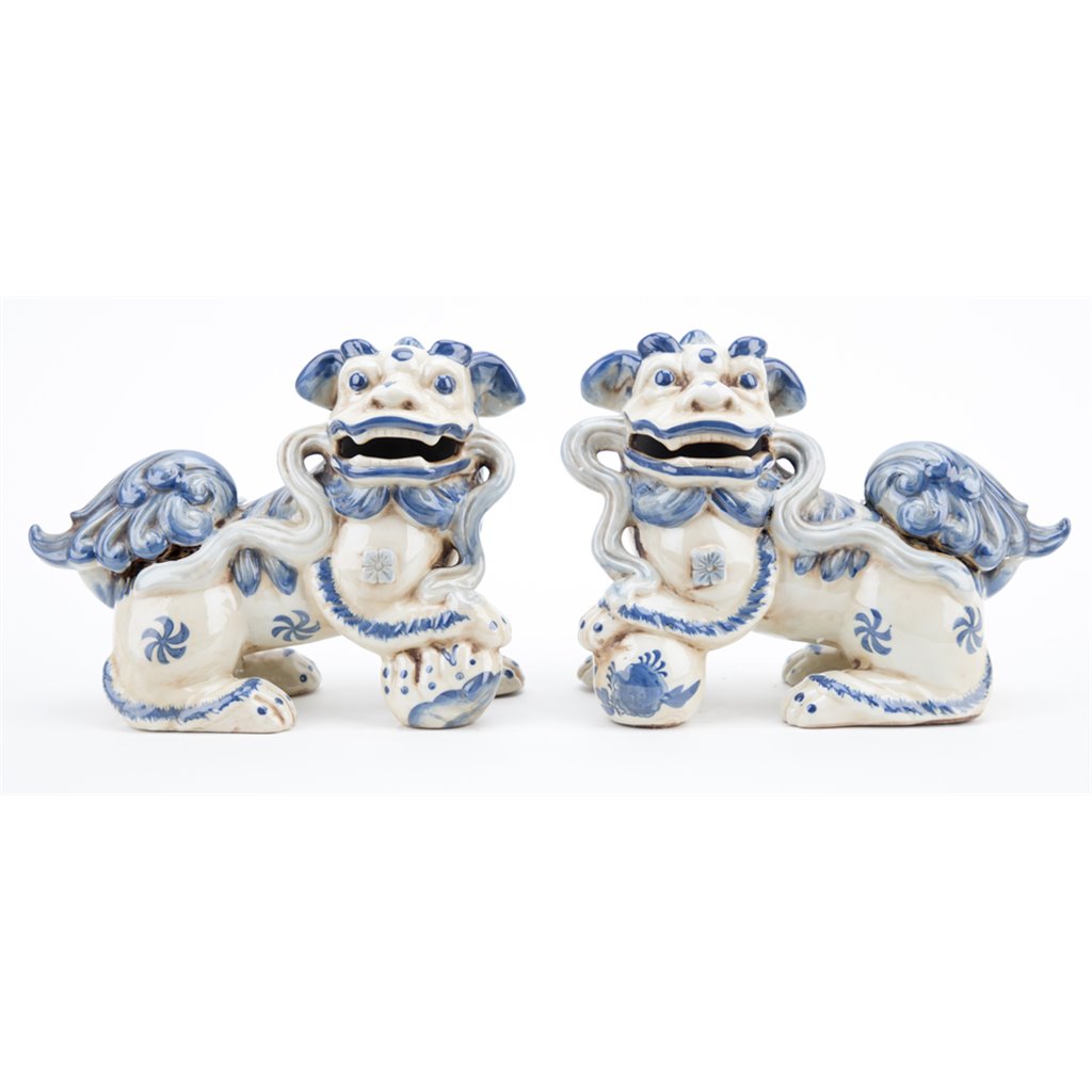 Danny's Fine Porcelain Home Decor Danny's Fine Porcelain Foo Dog Pair of Mythological Figurines Symbolized Lucky