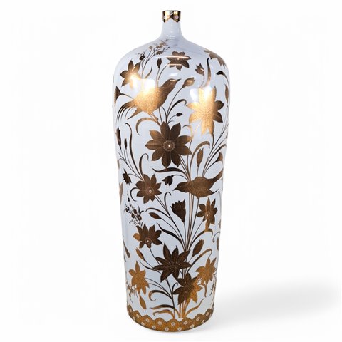 Danny's Fine Porcelain Home Decor Danny's Fine Porcelain gold Floral Bottle Vasethis Tall Porcelain Bottle - CLOSEOUT SAMPLE SALE