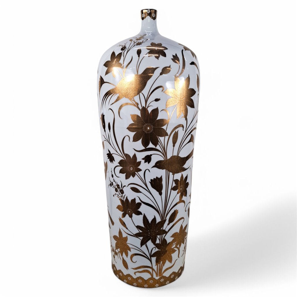 Danny's Fine Porcelain Home Decor Danny's Fine Porcelain gold Floral Bottle Vasethis Tall Porcelain Bottle - CLOSEOUT SAMPLE SALE
