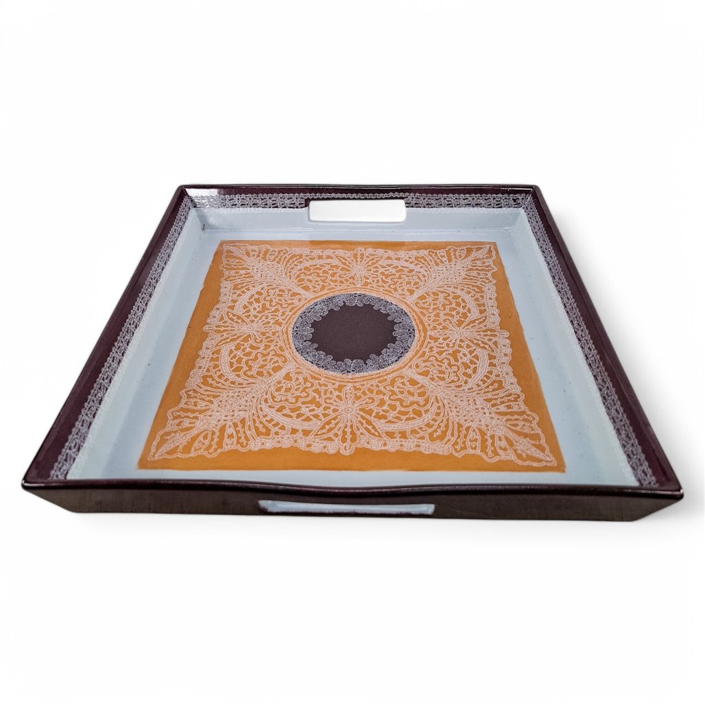 Danny's Fine Porcelain Home Decor Danny's Fine Porcelain Gold Medallion Traysquare Decorative Tray Featuring An Ornate Gold Design with A - CLOSEOUT SAMPLE SALE