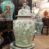 Danny's Fine Porcelain Home Decor Danny's Fine Porcelain Green Mud-Stepped Bird & Floral Covered Temple Jar Showcasing