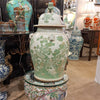 Danny's Fine Porcelain Home Decor Danny's Fine Porcelain Green Mud-Stepped Bird & Floral Covered Temple Jar Showcasing