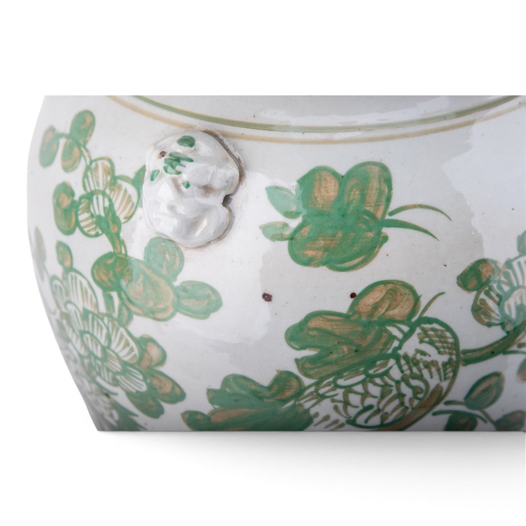 Danny's Fine Porcelain Home Decor Danny's Fine Porcelain Green Mud-Stepped Bird & Floral Covered Temple Jar Showcasing