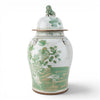 Danny's Fine Porcelain Home Decor Danny's Fine Porcelain Green Mud-Stepped Bird & Floral Covered Temple Jar Showcasing
