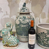 Danny's Fine Porcelain Home Decor Danny's Fine Porcelain Green Mud-Stepped Floral Covered Temple Jar Crafted Using