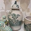 Danny's Fine Porcelain Home Decor Danny's Fine Porcelain Green Mud-Stepped Floral Covered Temple Jar Crafted Using