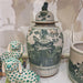 Danny's Fine Porcelain Home Decor Danny's Fine Porcelain Green Mud-Stepped Floral Covered Temple Jar Crafted Using