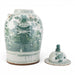 Danny's Fine Porcelain Home Decor Danny's Fine Porcelain Green Mud-Stepped Floral Covered Temple Jar Crafted Using