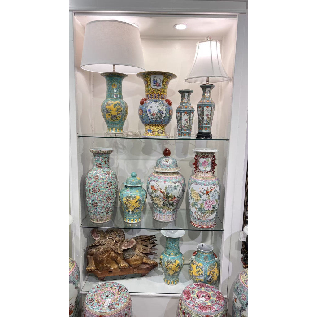 Danny's Fine Porcelain Home Decor Danny's Fine Porcelain Green Octagonal Vase – Floral Motif