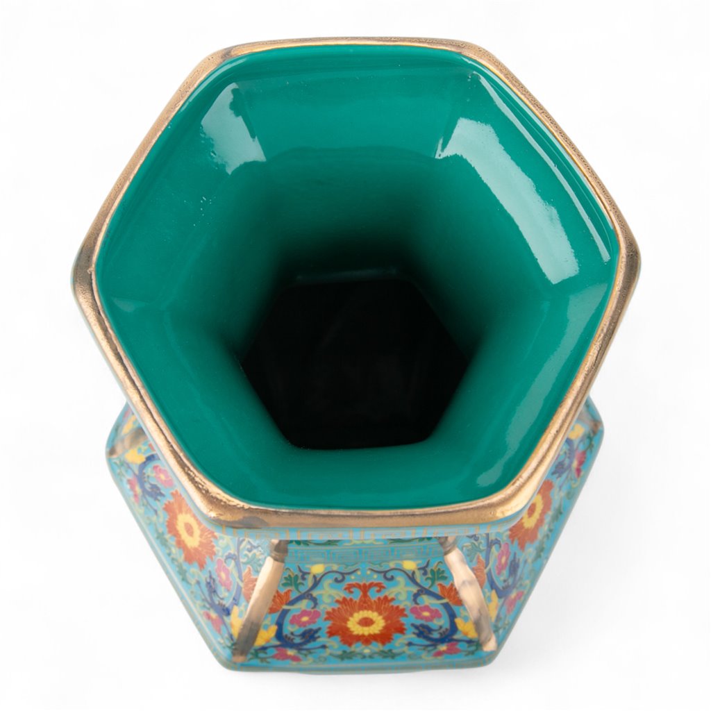 Danny's Fine Porcelain Home Decor Danny's Fine Porcelain Green Octagonal Vase – Floral Motif