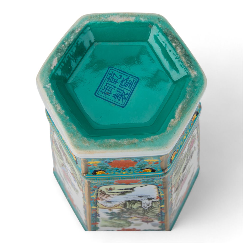 Danny's Fine Porcelain Home Decor Danny's Fine Porcelain Green Octagonal Vase – Floral Motif
