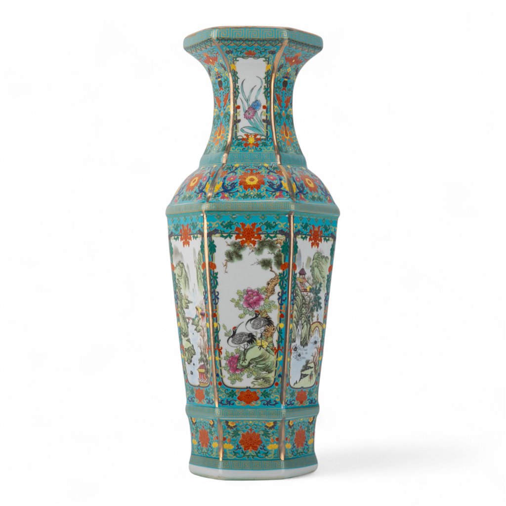 Danny's Fine Porcelain Home Decor Danny's Fine Porcelain Green Octagonal Vase – Floral Motif
