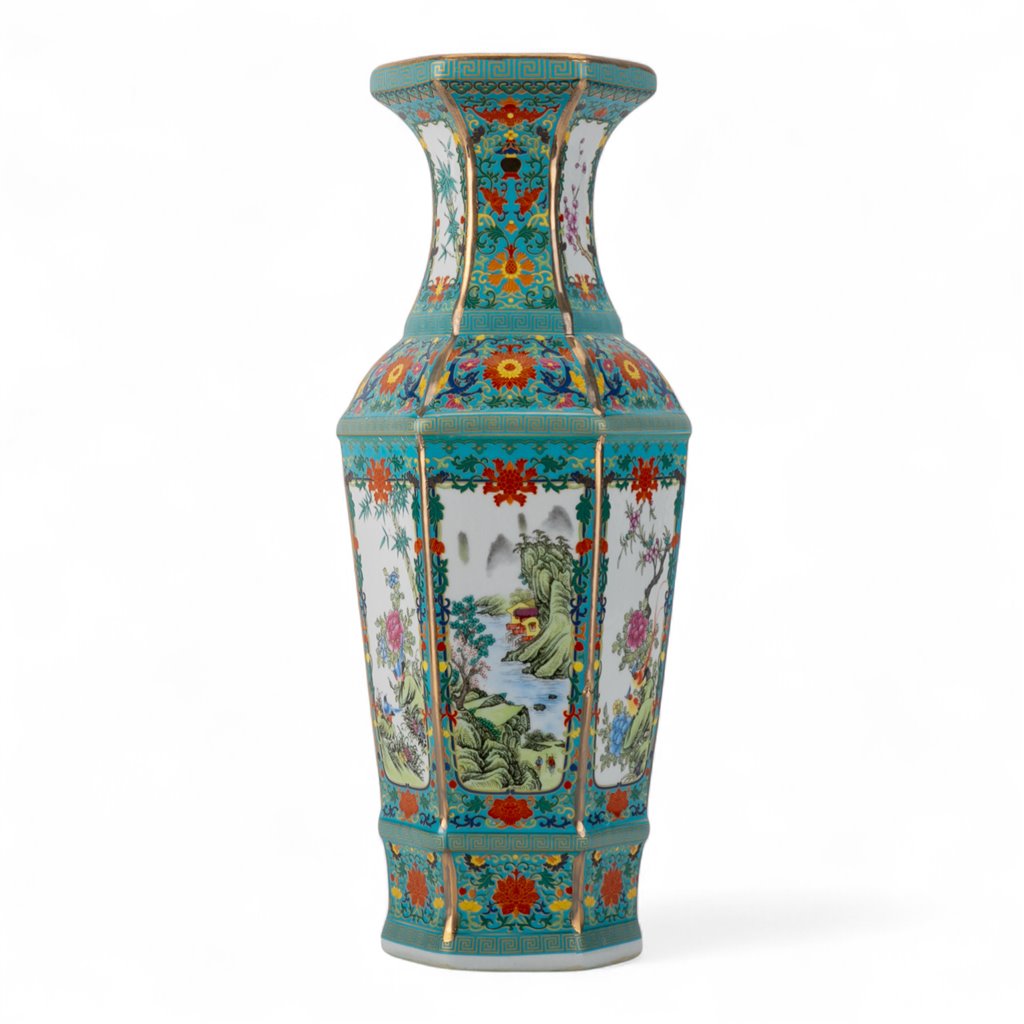Danny's Fine Porcelain Home Decor Danny's Fine Porcelain Green Octagonal Vase – Floral Motif